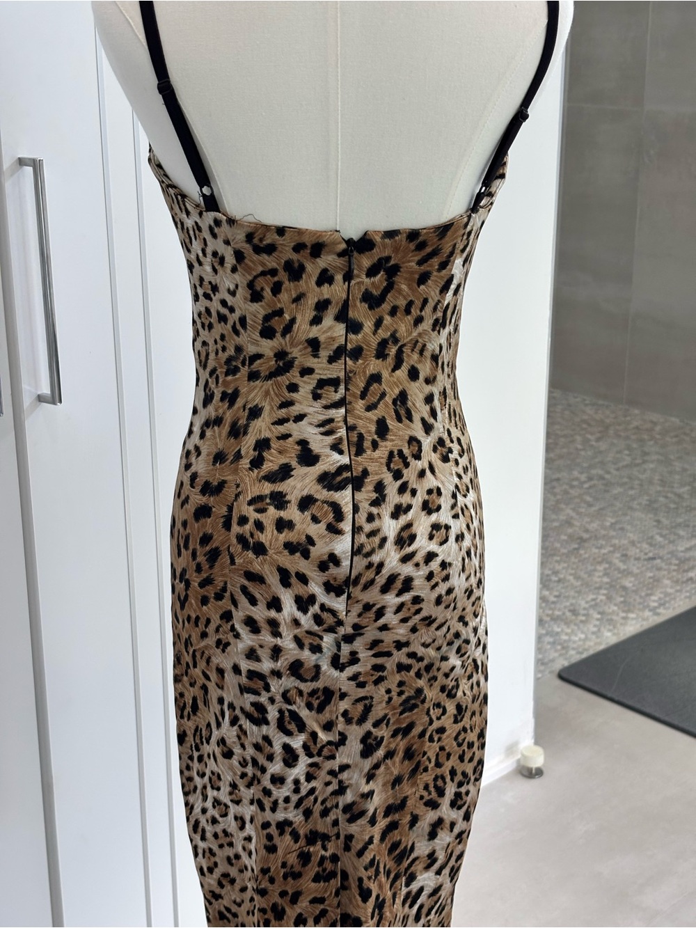 Strapless Leopard Print Bodycon Dress with Black Panels - Picture 2 of 5